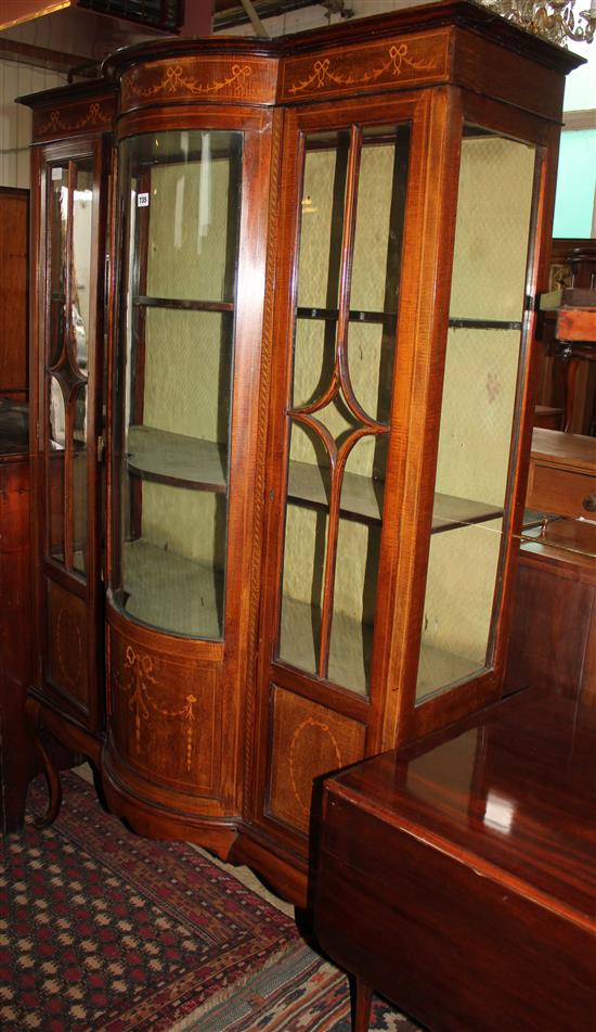 Edwardian inlaid mahogany bow fronted display cabinet.